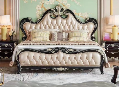 Elegantes Massivholz Doppelbett Kunstleder Klassisch Bett 180x200 cm