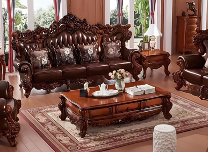 Wohnzimmer Set 4tlg Braun Sofagarnitur 4+2+1 Sitzer Design Couchtisch