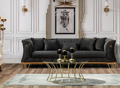 Schwarz-Weiße Sofagarnitur Designer Polstercouch Textilsessel 3tlg