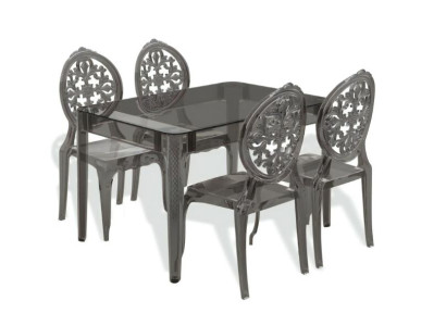 Stilvolle Essgarnitur Designer Transparenter Tisch 4x Carbon Stühle