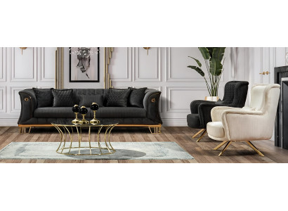 Stilvolle Schwarz-Weiße Sofagarnitur Weißer Polstersessel 3-Sitzer