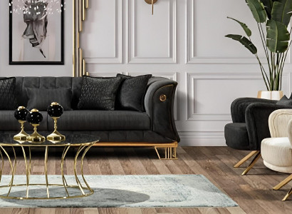 Stilvolle Schwarz-Weiße Sofagarnitur Weißer Polstersessel 3-Sitzer