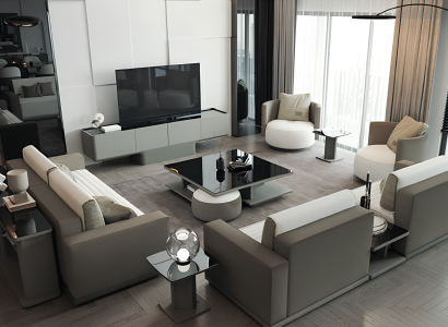 Funktionales Set für das Wohnzimmer umfasst Sofas Sessel TV-Möbel und Tische