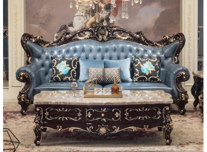 Eleganter 3-Sitzer Sofa Blau Kunstleder Dreisitzer Wohnzimmer Polstersofa