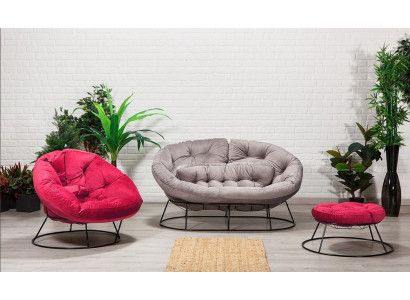 Stilvoller Garten Set Designer 2-Sitzer Polstersessel Hocker 3-tlg.