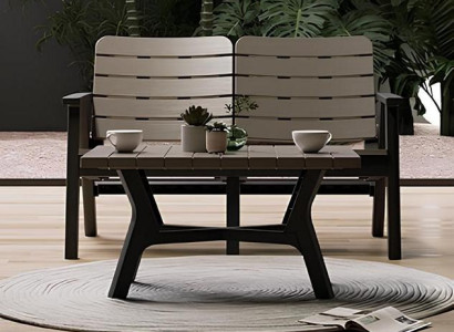 Braune Garten Garnitur Robuste Holzbank Designer Loungetisch -3tlg.