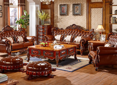 Komplettes Wohnzimmer Set Hocker Kunstleder Sofagarnitur Holz Couchtisch