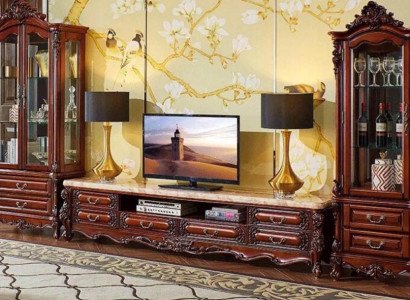 Wohnzimmer Set Massivholz Möbel Medienmöbel TV-Lowboard 2x Vitrinen
