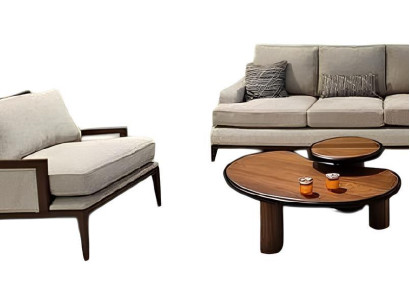 Stilvolles Wohnzimmer-Set in Grau 3-Sitzer & Sessel