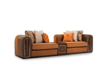 Stilvoller Brauner 4-Sitzer Wohnzimmer Stoffcouch Designer 3-er