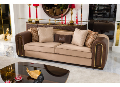 Braun-Beiges Wohnzimmer Sofa Designer Polstercouch 3-Sitzer Sofa