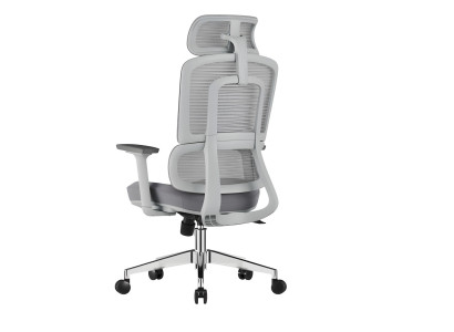Hellgrauer Bürostuhl mit ergonomischem Design und Mesh-Rückenlehne
