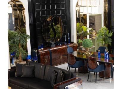 Designer Braunes Esszimmer Set Holz Konsole Moderner Spiegel