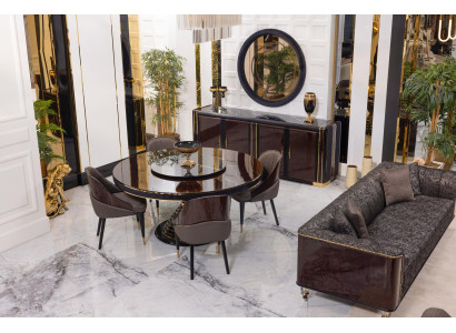 Großes braunes Esszimmer-Set Esstisch Stühle Konsole Spiegel Esszimmermöbel