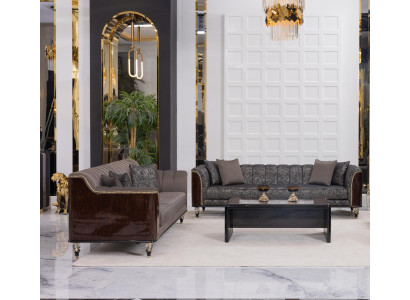 Luxuriöses Wohnzimmer Couch-Set Designer Holztisch 4-Sitzer Möbel