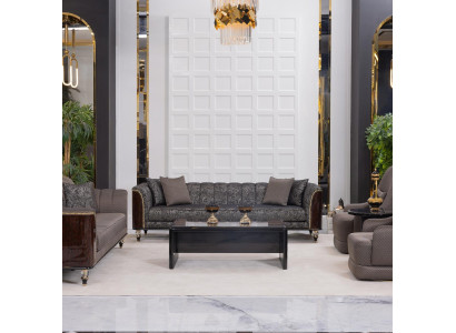 Stilvoller Grauer 4-Sitzer Wohnzimmer Polstercouch Edles Stoffsofa