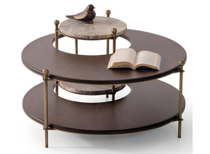 Eleganter Runder Couchtisch Zweistockiger Beistelltisch Metallfüße