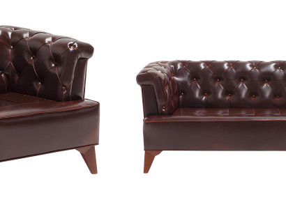 Exklusive Chesterfield Garnitur Stilvoller 3-Sitzer 2x Ledersessel