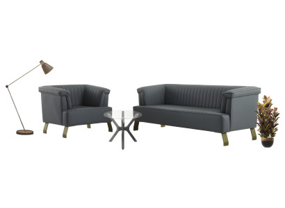 Komfortables Sofa Set Designer Polstercouchen 2x Ledersessel 3-tlg.