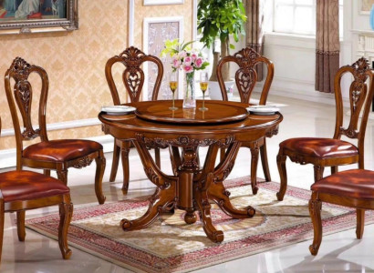 Braune Massivholz Essgarnitur Runder Esstisch 6x Edle Holzstühle