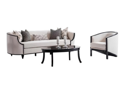 Stilvolles Wohnzimmer-Set 3-Sitzer und Sessel weiß schwarzes Gestell