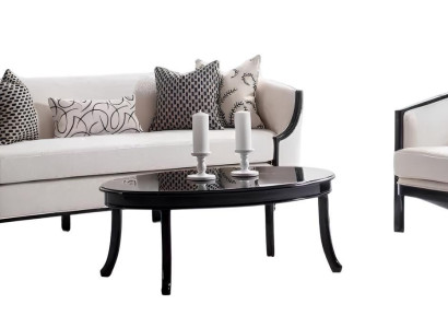 Stilvolles Wohnzimmer-Set 3-Sitzer und Sessel weiß schwarzes Gestell