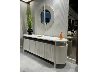 Stilvolle Weiße Kommode Designer Spiegel Wohnzimmer Holz Konsole