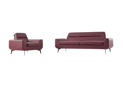 Stilvolle Rote Ledercouch Garnitur Designer 3-Sitzer Ledersessel