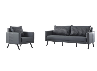 Graue Ledergarnitur Moderner 3-Sitzer Stilvolles Ledersofa Sessel