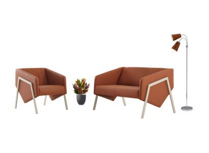 Designer Orange Sitzgarnitur Moderner 3-Sitzer 2x Polstersessel