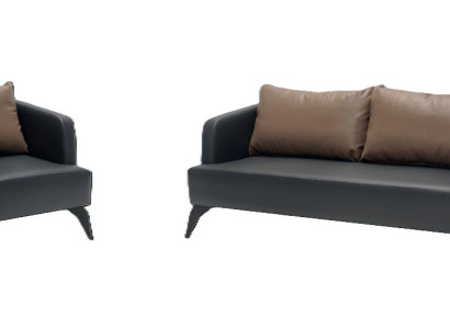 Schwarze Ledergarnitur Stilvoller 3-Sitzer 2x Polstersessel 3tlg