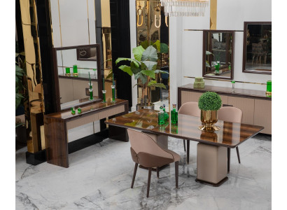 Moderne Essgruppe Designer Brauner Esstisch 4x Stühle Schminktisch