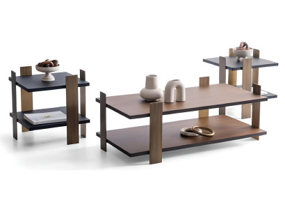 Moderner Wohnzimmer Tisch-Set Braune Holztische Kaffeetische 3tlg