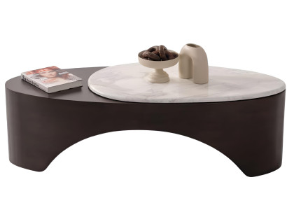 Eleganter Halbrunder Couchtisch Marmorplatte Ablagetisch Kaffeetisch