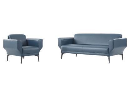 Blaue Wohnzimmer Ledergarnitur Designer Ledercouch Polstersessel