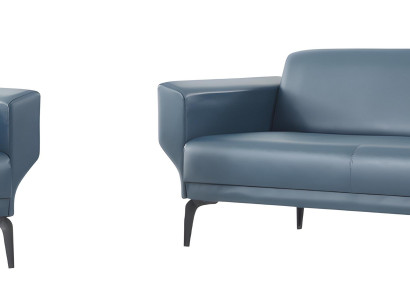 Blaue Wohnzimmer Ledergarnitur Designer Ledercouch Polstersessel
