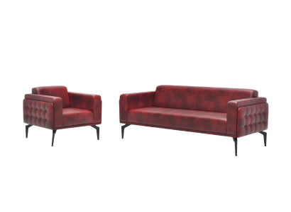 Stilvolle Rote Sofagarnitur Edles 3-Sitzer Sofa Polstersessel 2tlg