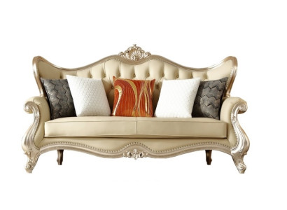 Designer Ledersofa Beige Klassische Dreisitzer Couch Stilvolle Sofas