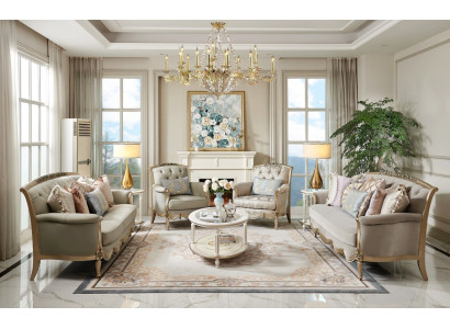 Exklusive Wohnzimmer Garnitur Dreisitzer 2-Sitzer 2x Sessel Tisch