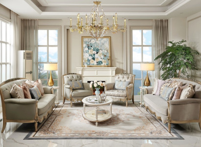 Exklusive Wohnzimmer Garnitur Dreisitzer 2-Sitzer 2x Sessel Tisch