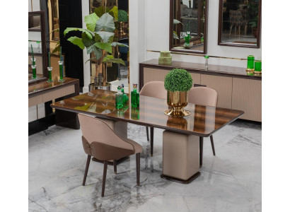 Moderne Küchengarnitur Designer Holz Esstisch 4x Textilstühle 5tlg
