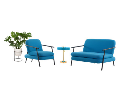 Stilvolles Blaues Sofa Set Designer Polstercouch 2x Textilsessel