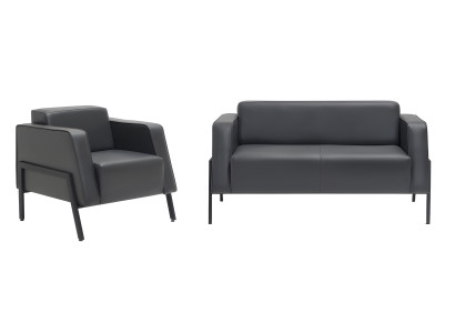 Schwarze Couchgarnitur Designer Leder 2-Sitzer 2x Luxus Sessel