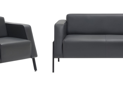 Schwarze Couchgarnitur Designer Leder 2-Sitzer 2x Luxus Sessel