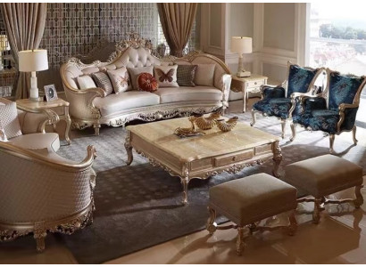 Stilvolle Wohnzimmer Garnitur Chesterfield 4-Sitzer Beistelltische