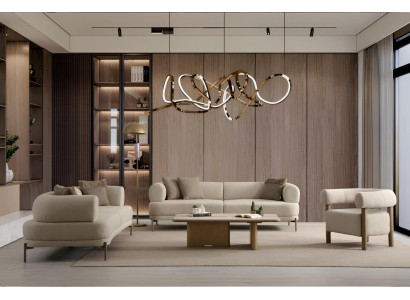 Beige Wohnzimmer Couchgarnitur Moderner Sessel Designer 3-Sitzer