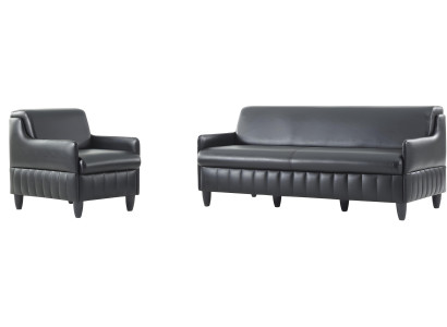 Stilvolle Schwarze Ledergarnitur Designer Ledersessel Polstercouch