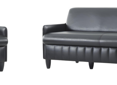 Schwarze Ledergarnitur Designer 2-Sitzer Couch Polstersessel 3tlg