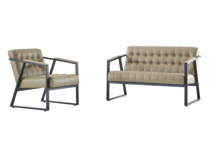 Moderne Beige Sitzgarnitur Edler 3-Sitzer 2x Ledersessel Sitz-Set