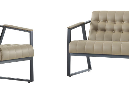 Beige Chesterfield Sitzgarnitur Designer 2-Sitzer 2x Ledersessel